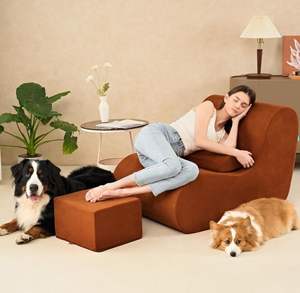 Nouveaux produits Grand fauteuil pouf en tissu <span class=keywords><strong>convertible</strong></span> Confortable fauteuil de détente avec ottoman pour appartement et salon - Product Image 5