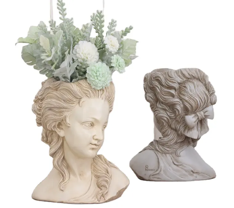 Vaso de planta em resina criativo, vaso para plantas com escultura feminina vintage, plantador de rosto
