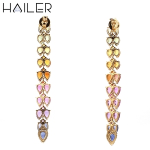 Pendientes Vintage de plata de ley delicados para mujer, pendientes coloridos de piedras preciosas para cultivo de laboratorio, pendientes largos de pera - Product Image 4