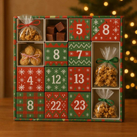 Calendrier de l'Avent 2026 en carton mat recyclable, boîte cadeau vide, boîte surprise, flexographie, estampage à froid