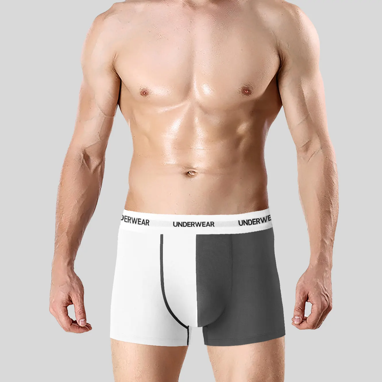 Loose U bag men's boxer briefs elastic tight breathable men's solid color low waist cotton large size long boxers