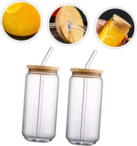 Tasses à café en verre en forme de canette de bière pour thé Boba, 12/16 oz, avec couvercle en bambou moderne et paille, sans BPA, réutilisables, compatibles micro-ondes et lave-vaisselle - Product Image 6