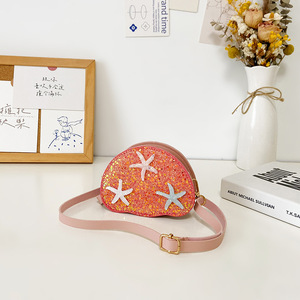 Squisito portamonete arcobaleno a forma di conchiglia per bambina, borsa da principessa per bambine di 3-6 anni, borsa a tracolla diagonale alla moda con stelle marine e glitter scintillanti - Product Image 5