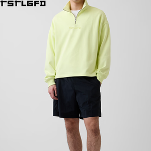 Custom Heavyweight Oversized Mock Neck Quarter Zip <b>Pullover</b> Men 500Gsm Logo Print <b>Jumper</b> Sweatshirts Clothing Manufacturers Bulk - Product Image 3