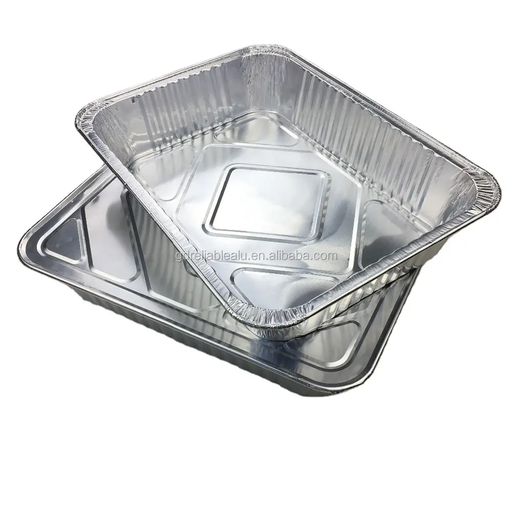 370*270*70Mm Zware Rechthoek Aluminiumfolie Container 5000cc Wegwerp Aluminiumfolie Lade Met Deksel Voor Voedselverpakking