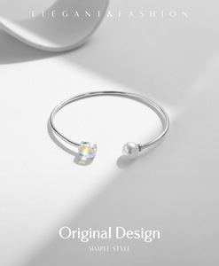 S925 <b>Silver</b> <b>Cuff</b> <b>Bracelet</b> With Freshwater Pearl And Opal Stone Minimalist Design For Women Everyday Wear - Product Image 6