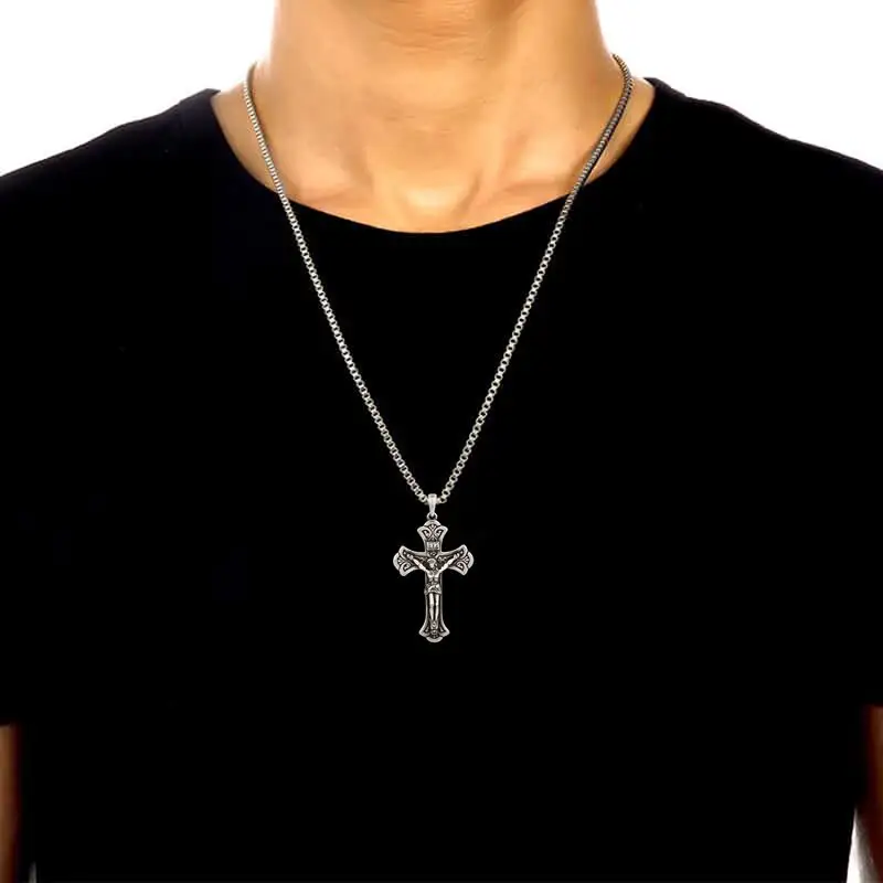 Religious Jesus Crucifix Cross 925 Sterling Silver Pendant Necklace Gothic Vintage Medieval Bohemia Cross Jesus Necklace