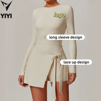 Robe de tennis pour femmes de haute qualité en vente chaude, manches longues, dos en U, laçage, mode, gym, yoga, course à pied, vêtements de sport, robe une pièce