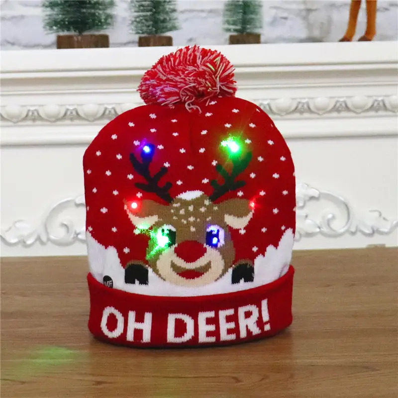 Huiran topi Natal anak-anak dewasa LED, topi Natal rajut bercahaya dengan lampu untuk dekorasi pesta Natal 2023