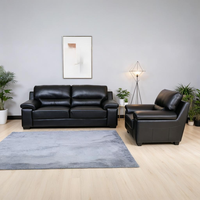 Ensemble de canapés 1+2+3 en cuir noir, directement de l'usine, style moderne pour bureau et salon, avec structure en bois massif