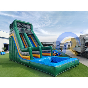 Toboggan aquatique gonflable géant à imprimé marbré coucher de soleil, double piste orange et verte, pour parc aquatique d'été, pour enfants, location commerciale - Product Image 2