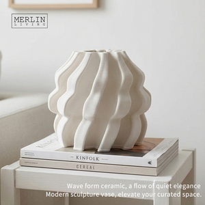 Merlin Living <strong>3D</strong> Printing <strong>Vase</strong> White Ceramic <strong>Vase</strong> for Tabletop Flower <strong>Vase</strong> Arrangement Chaozhou Ceramic Factory Wholesale - Product Image 4