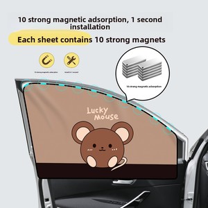 Tenda Parasole Magnetica per <span class=keywords><strong>Auto</strong></span> a Doppio Strato, Nera Opaca, con Motivi Cartoon (Topo, Giraffa), Protezione Solare Forte - Product Image 4