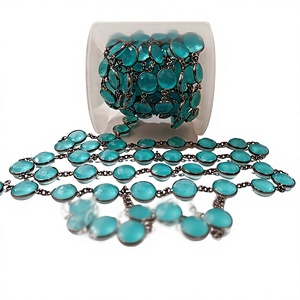 Calcedoine Aqua Naturelle Ronde Forme Pièce de Monnaie 11mm Briolette Facettée Connecteur à Sertir Chaîne Vendue au Mètre - Product Image 1