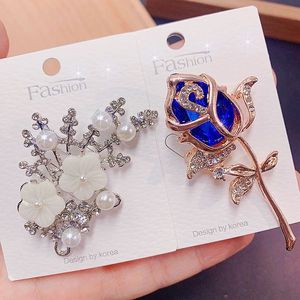 Broche de luxe plaquée or cuivre, lot mixte, mode coréenne, boucle pour foulard en soie, strass en cristal, fleur en fausses perles, pour soirée - Product Image 4