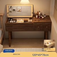 Nouvelle Coiffeuse 2025 en Bois de Chêne Massif avec Miroir Éclairé, Table de Nuit Moderne Intégrée et Bureau de Maquillage pour Salon