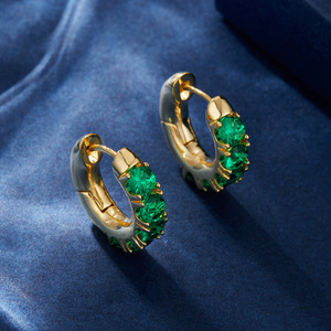 Green Hoop Earrings Gold Plated Emerald Crystal Claw Setting Party Fashion Jewelry - Product Image 2