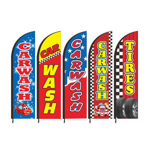 Bandera de plumas de lavado de coches de publicidad de Metal de acero para exteriores de poliéster de alta resistencia Bandera de Base de neumático de coche plegable - Product Image 1
