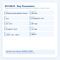 100V 12A N-Channel MOSFET EV12N10 SMD-0.5 EvolE SMD-0.5 Seri Trench High Voltage Switching Industrial Power Supply