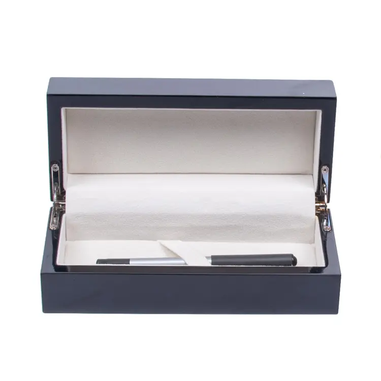 Black Glossy Lacquered Wooden Pen Box Case Wooden Box factory customized