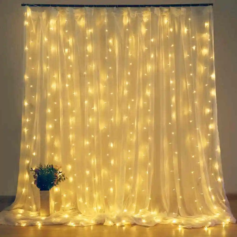 Guirnalda de ventana LED, cadena de luces para cortina, fiesta de boda, hogar, jardín, dormitorio, decoraciones de pared interior al aire libre