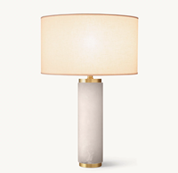 Lampe de table cylindrique en marbre blanc et gris, finition laiton brossé, abat-jour en lin beige, lampe de chevet/bureau, écologique, flexible, simple, E26