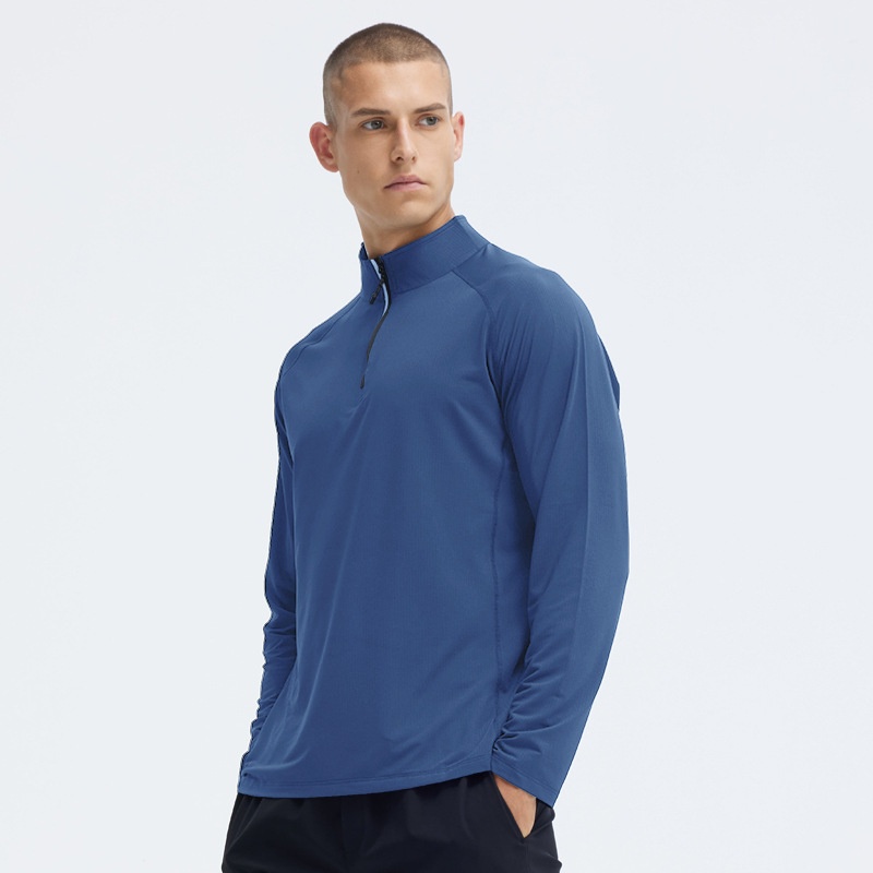 Men's Quick-Drying Breathable Fitness Top with Stand Collar Half-Zip Long Sleeves for Outdoor Sports & Marathons Yoga Top