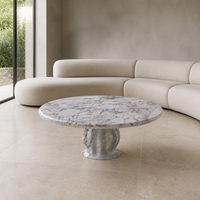 Table basse moderne en marbre blanc naturel, style éléphant, avec piétement colonne cannelé, pour salon, vente en gros
