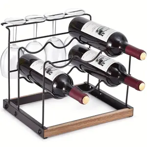 Wijn Holding Rack Met Wijnglas Houder Tafelblad Metalen Wijn Display Rack