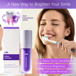 Pasta Dental Correctora de Color Morado <span class=keywords><strong>V34</strong></span> al por Mayor, Blanqueamiento Dental Instantáneo, Sin Peróxido, Sabor a Menta, 30 ml - Product Image 3