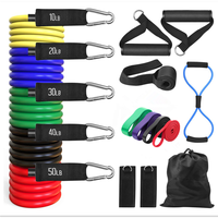 Juego de 11 Bandas de Resistencia de Látex Elásticas para Ejercicio Físico y Gimnasio, Ajustables en 5 Niveles de Alta Resistencia