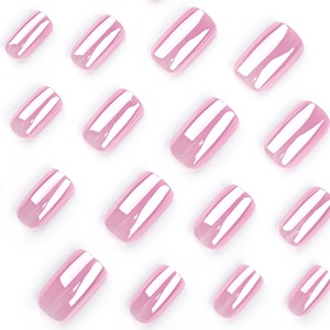 12 Uñas Postizas Acrílicas Recubiertas de Estilo Japonés, Color Rosa Dulce, Forma Almendrada Corta, Media Cobertura, Uñas Artificiales, Uñas Falsas, Pegamento - Product Image 3