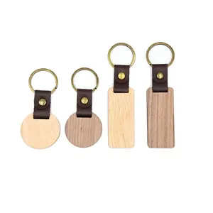 Gantungan kunci rantai kayu yang dapat disesuaikan dengan Logo Laser produk kayu kosong DIY dengan cetakan layar sutra