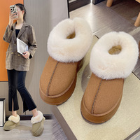 Bottes de neige courtes d'hiver pour femmes, avec col en fourrure, doublure en peluche, à enfiler, chaudes, décontractées, à la cheville