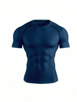 T-shirt de compression à manches courtes pour homme – Haut de fitness musculaire ultra-élastique – Coupe ajustée avec motif texturé pour la gym