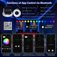 Kit de plafonnier à fibres optiques pour voiture 12W RGBW avec télécommande APP, effet étoiles scintillantes et météores