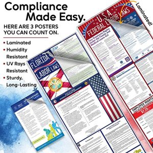 Kit de posters de conformité au lieu de <span class=keywords><strong>travail</strong></span> pour la Floride 2026, Lois du <span class=keywords><strong>travail</strong></span> fédéral et étatique, OSHA, laminé, papier, portrait - Product Image 4