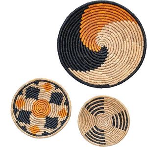 Ensemble de 9 paniers décoratifs muraux modernes en rotin naturel tressé à la main, assiettes de présentation et paniers à fruits en bambou pour la maison - Product Image 1
