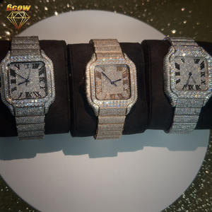 Montre personnalisée de <span class=keywords><strong>luxe</strong></span> pour <span class=keywords><strong>homme</strong></span>, mécanique, boîtier carré, sertie de moissanite VVS effet cristal de glace, style <span class=keywords><strong>Cartier</strong></span>, 39 mm, Hip Hop - Product Image 2