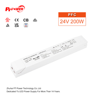 Controlador de Tira LED de Voltaje Constante 30W 60W 75W 100W 150W 200W Sin Parpadeo IP20 para Interiores con PFC, Fuente de Alimentación LED 200-240V AC-DC 24V