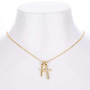 Collar con Colgante de Cruz Doble de Plata de Ley 925, Cadena de Cuerda, Joyería de Moda de Lujo para Mujer - Product Image 3