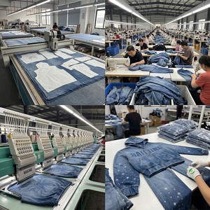 Customizable Denim Blue Embroidered DTG Print Tracksuit Custom Men Streetwear <strong>Hoodie</strong> Flared Jeans Rhinestone Street Clothing - Product Image 3
