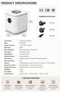 Lavavajillas Portátil de Sobremesa con Entrada de Agua Semiautomática, 5 Modos de Limpieza, Secado con Aire Caliente y Esterilización - Product Image 4