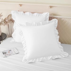 Housse de coussin carrée blanche à volants, la plus vendue par le fabricant, résistante aux plis, disponible en couleurs personnalisées - Product Image 1