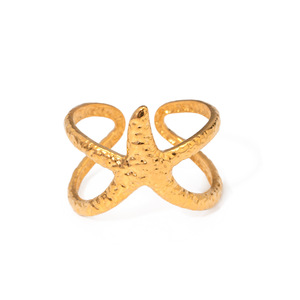 Starfish <b>Open</b> <b>Ring</b> Gold Plated Stainless Steel Geometric Design Unisex Jewelry Gift - Product Image 5