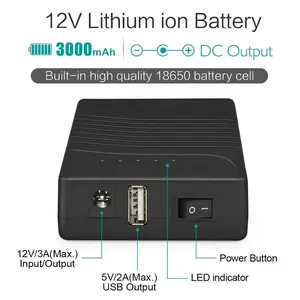 Usb Oplaadbare 12V 3000Mah Lithium Ion Batterij 12Volt En 5Volt Li Ion Batterijen Accu 18650