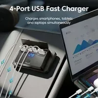 Panel Charger Mobil USB 4 Port QC30 PD Pengisian Cepat 12V 24V dengan Saklar Voltmeter untuk RV, Kapal, Motor