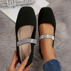 Ballerines à fleurs en strass pour femmes, chaussures décontractées en daim à talon bas - Product Image 2