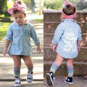 Camisas de otoño para niñas de 2 a 7 años, tops de mezclilla para niños, ropa con estampado de letras, chaqueta cálida de manga larga, abrigo para niños - Product Image 2