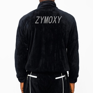 High Quality Windbreaker Tracksuit 2 Piece Velvet <b>Zip</b> <b>up</b> <b>Jackets</b> and Pants Reflective Stripe Custom Velour Tracksuits for Men - Product Image 4